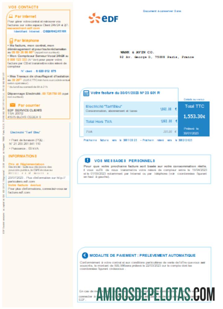 Projeto de lei de serviços públicos de eletricidade da EDF França SCR modelo